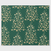 Gouden kerstbomen beladen met groene Ornamenten Cadeaupapier (Vlak)