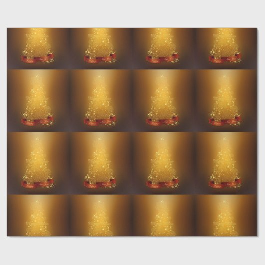 Gouden kerstbomen cadeaupapier (Vlak)