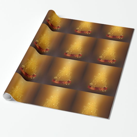 Gouden kerstbomen cadeaupapier (Uitgerold)