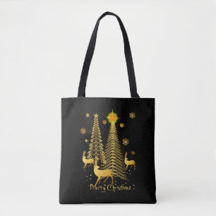 Gouden kerstbomen en rendieren tote bag