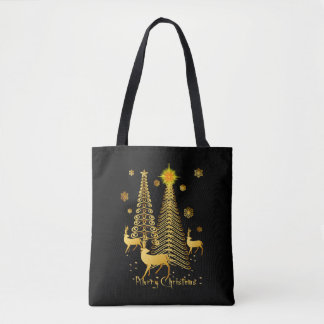 Gouden kerstbomen en rendieren tote bag