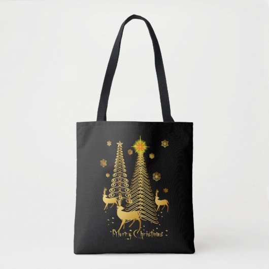Gouden kerstbomen en rendieren tote bag (Voorkant)