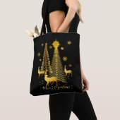 Gouden kerstbomen en rendieren tote bag (Dichtbij)