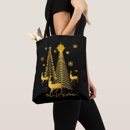 Gouden kerstbomen en rendieren tote bag (Dichtbij)