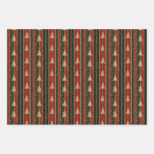 Gouden kerstbomen en strepen inpakpapier (Voorkant)