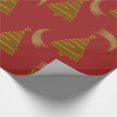 Gouden kerstbomen en wervelingen rood cadeaupapier (Hoek)