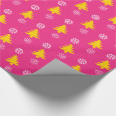Gouden kerstbomen en witte sneeuwvlokken, Fuchsia Cadeaupapier (Hoek)