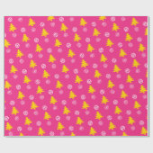 Gouden kerstbomen en witte sneeuwvlokken, Fuchsia Cadeaupapier (Vlak)