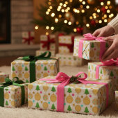 Gouden kerstbomen & handgetekende versieringen cadeaupapier