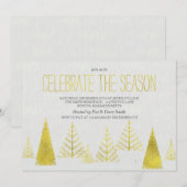 Gouden Kerstbomen - Kerstfeest Uitnodiging (Voorkant / Achterkant)
