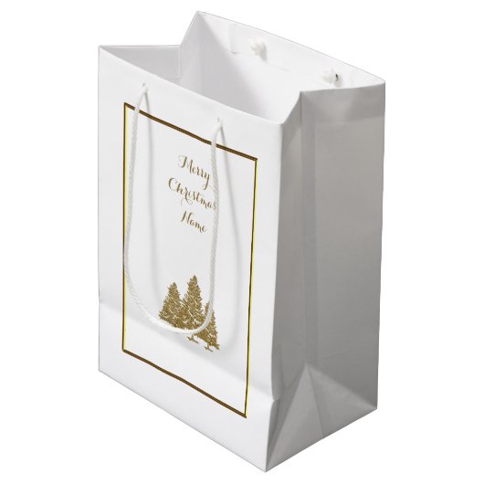 Gouden Kerstbomen Medium Cadeauzakje (Voorkant Gekanteld)