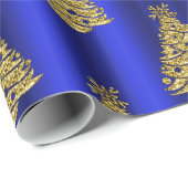 Gouden kerstbomen op blauw cadeaupapier (Rol Hoek)