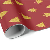Gouden kerstbomen op rode achtergrond cadeaupapier (Rol Hoek)