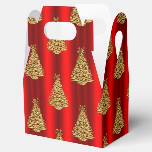 Gouden kerstbomen op rood bedankdoosjes (Geopend)