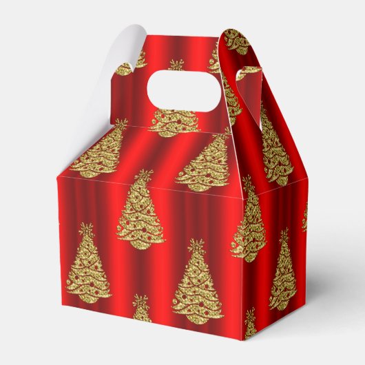 Gouden kerstbomen op rood bedankdoosjes (Voorkant Zijde)