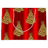 Gouden kerstbomen op rood groot cadeauzakje (Voorkant)