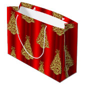 Gouden kerstbomen op rood groot cadeauzakje (Achterkant Gekanteld)
