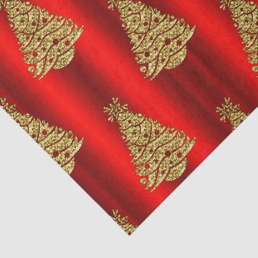 Gouden kerstbomen op rood tissuepapier (Detail)