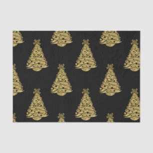 Gouden kerstbomen op zwarte kerst tissuepapier
