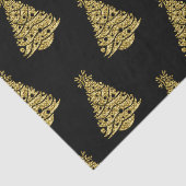 Gouden kerstbomen op zwarte kerst tissuepapier (Detail)
