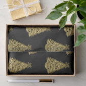 Gouden kerstbomen op zwarte kerst tissuepapier (Geschenk)