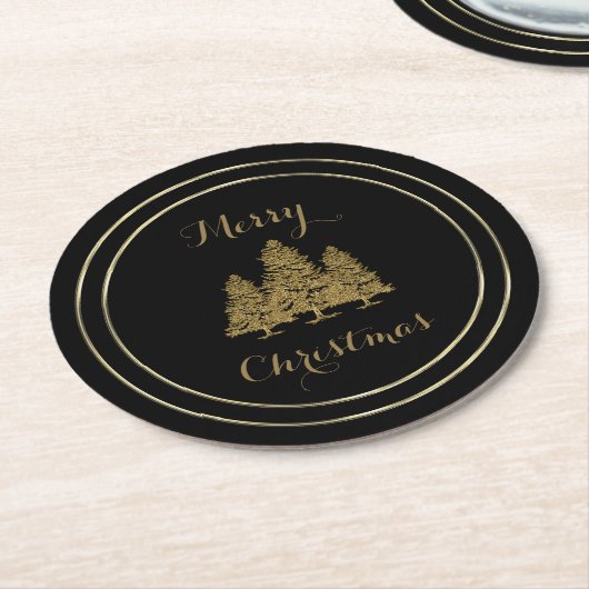 Gouden Kerstbomen Ronde Kartonnen Onderzetter (Gebogen)