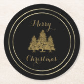 Gouden Kerstbomen Ronde Kartonnen Onderzetter (Voorkant)