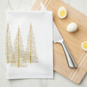 Gouden kerstbomen Tea Kitchen Towel Theedoek (Quarter Fold)