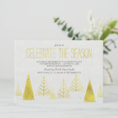 Gouden kerstbomen - Uitnodiging voor kerstfeestdag (Staand voorkant)