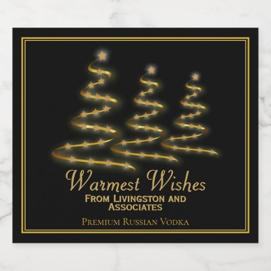 Gouden kerstbomen Warmste wensen Vakantie Likeurfles Etiket (Enkel label)