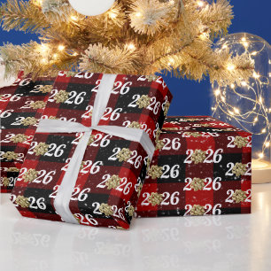 Gouden Kerstboog Op Plaid 2026 Cadeaupapier