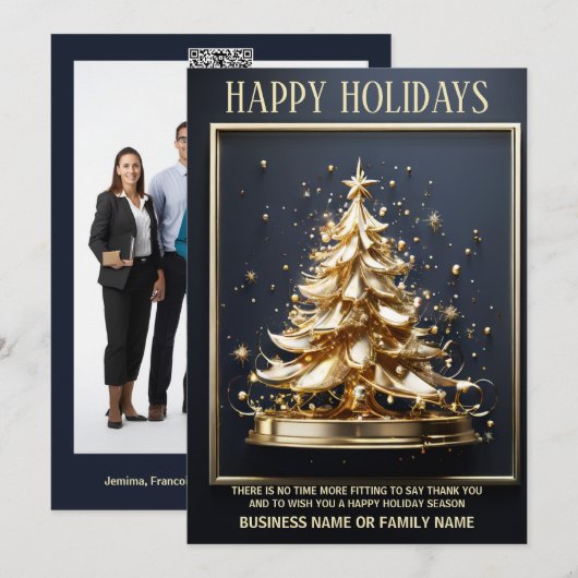 Gouden kerstboom 3D zakelijke groeten einde jaar Feestdagenkaart (Voorkant / Achterkant)