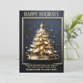 Gouden kerstboom 3D zakelijke groeten einde jaar Feestdagenkaart (Staand voorkant)