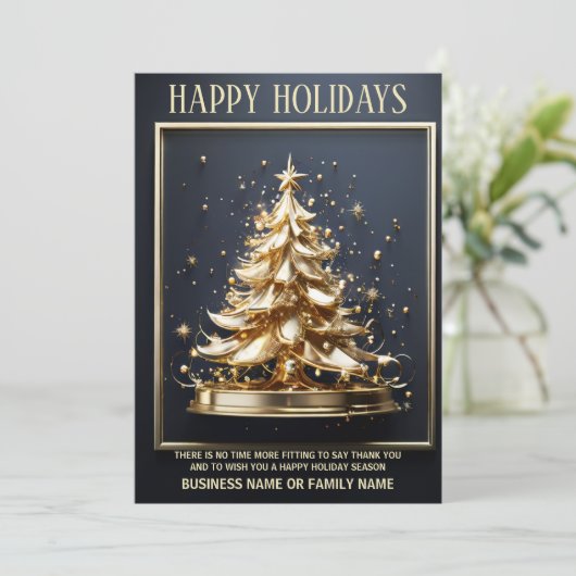 Gouden kerstboom 3D zakelijke groeten einde jaar Feestdagenkaart (Staand voorkant)