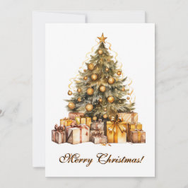 Gouden Kerstboom Aquarel Kunst Feestdagenkaart