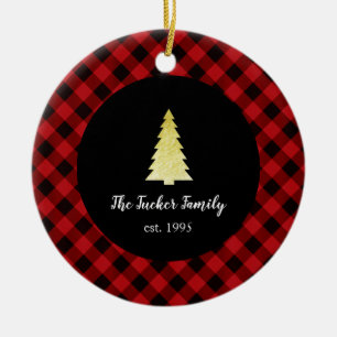 Gouden Kerstboom Buffalo Plaid Kerstmis Keramisch Ornament