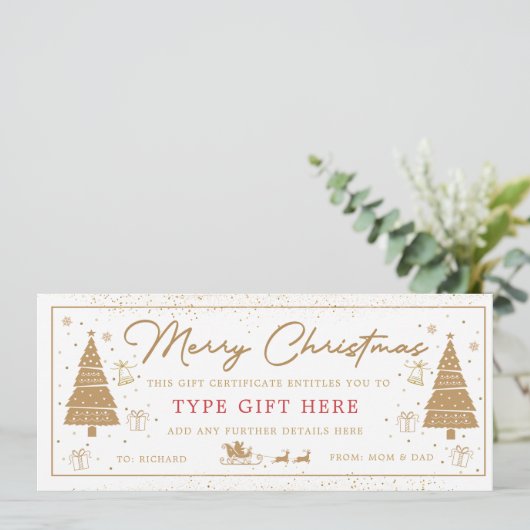 Gouden Kerstboom Cadeau Cadeaubon Kaart (Staand voorkant)