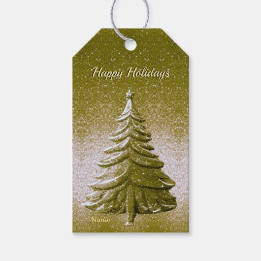 Gouden Kerstboom Cadeaublaadje Cadeaulabel (Voorkant)