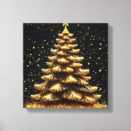 Gouden kerstboom canvas afdruk (Voorkant)