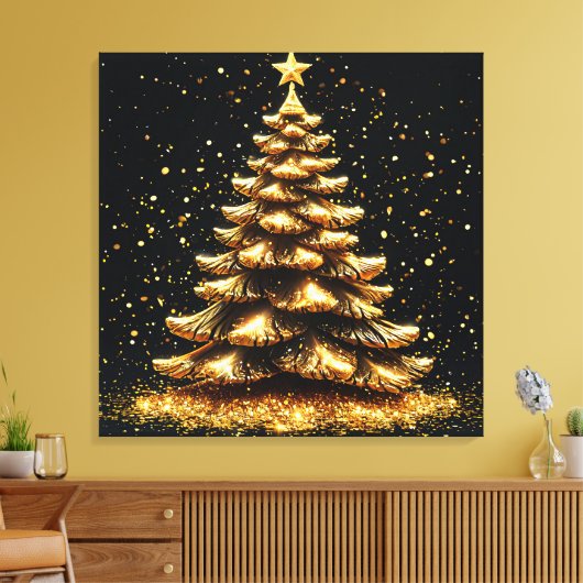 Gouden kerstboom canvas afdruk (Insitu (Woonkamer))