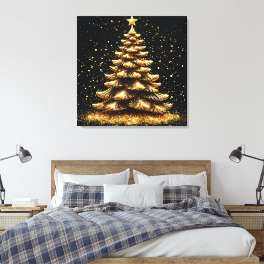 Gouden kerstboom canvas afdruk (Insitu (Slaapkamer))