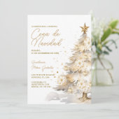 Gouden Kerstboom Cena De Navidad Dinner Party Kaart (Staand voorkant)