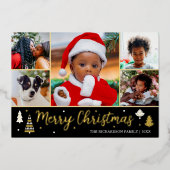 Gouden Kerstboom Custom Photo Black Luxury Folie Feestdagenkaart (Voorkant)