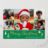 Gouden Kerstboom Custom Photo Green Luxury Folie Feestdagenkaart (Voorkant)