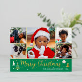 Gouden Kerstboom Custom Photo Green Luxury Folie Feestdagenkaart (Staand Voorkant)
