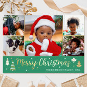 Gouden Kerstboom Custom Photo Green Luxury Folie Feestdagenkaart