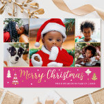 Gouden Kerstboom Custom Photo Pink Luxury Folie Feestdagenkaart<br><div class="desc">Verspreid de feestvreugde met luxe gouden folie kerstkaarten! Zes gepersonaliseerde foto's samen met uw familienaam en een begroeting op de achterkant. Dit aangepaste ontwerp is voorzien van decoratieve bomen en sterren, met de woorden 'Merry Christmas' in feestelijke scriptbelettering. Perfect voor foto's van kinder, familie, vrienden en huisdieren. Kleuren: hete roze,...</div>