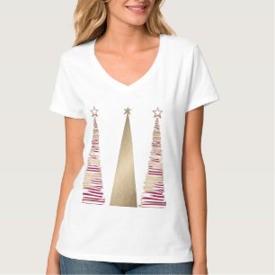Gouden Kerstboom Dames V-hals T-shirt