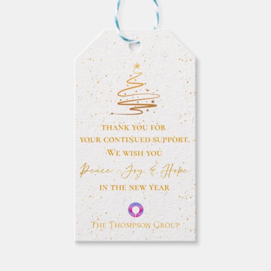 Gouden Kerstboom Dank u bericht Corporate Cadeaulabel (Voorkant)