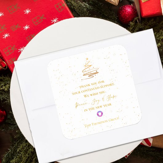 Gouden Kerstboom Dank u bericht Corporate Vierkante Sticker